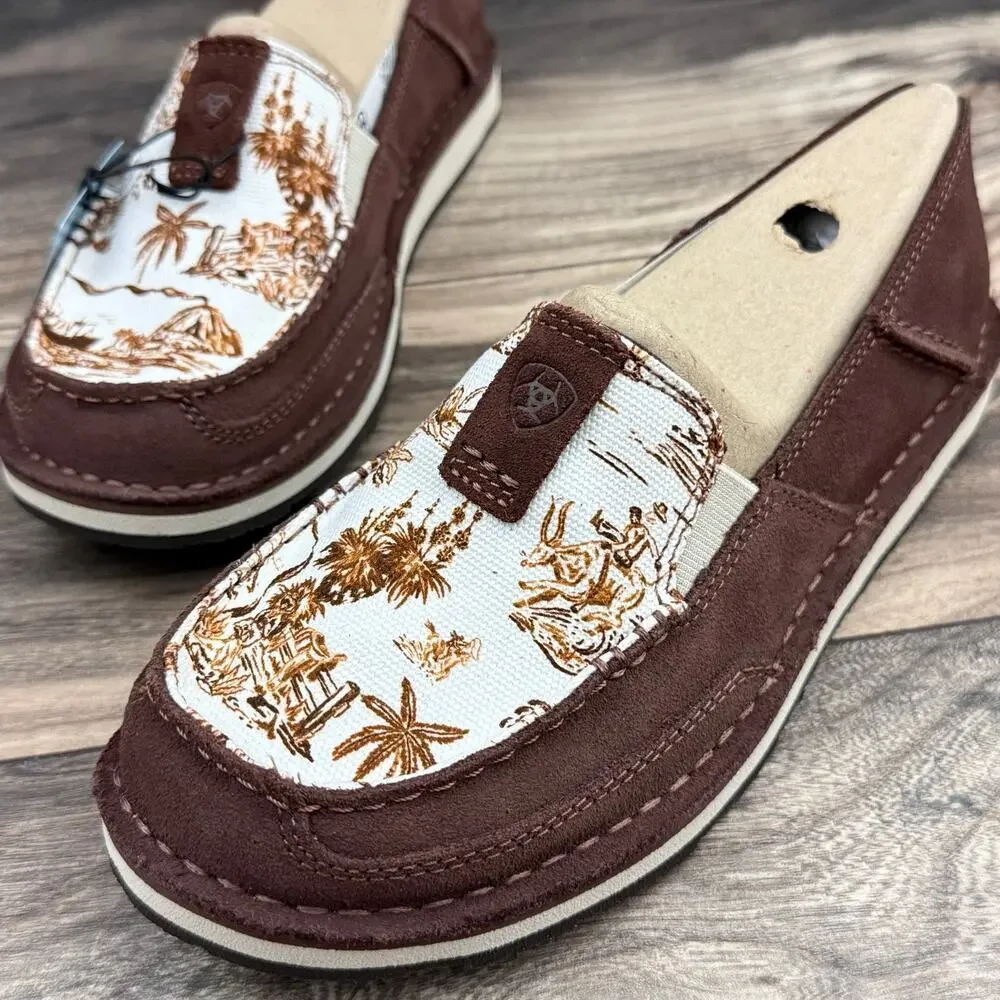 NIB Ariat 7.5M Cruiser Western Aloha Boat Shoes Flats Rusted Paniolo Print Suede